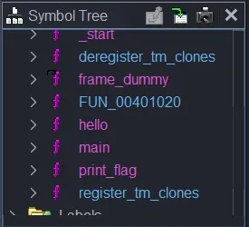 Function list in Ghidra