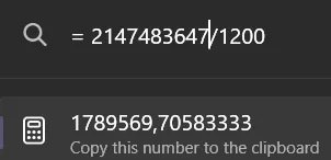 Calculating 2147483647 divided by 1200