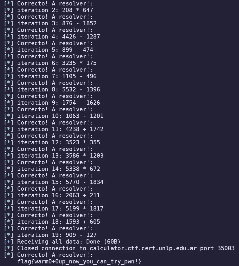 iRunning pwntools script to get flag